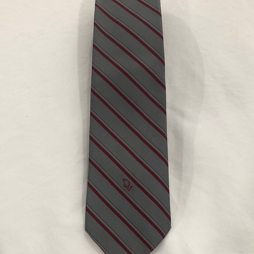 CHRISTIAN DIOR Cravates Paris New York Mens Silk Neck Tie Stripe Gray Red White